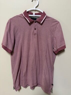 Ted Baker Men's Striped Polo in Dusty Mauve with White Trim